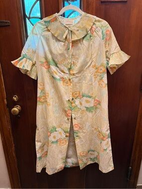 Vintage Floral Leisure Life House Coat Robe with Pockets